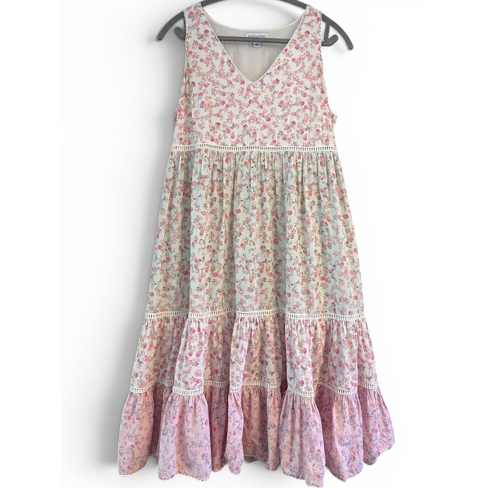 LoveShackFancy x Target Camille Pink Floral Tiered Babydoll Midi Dress S Pockets
